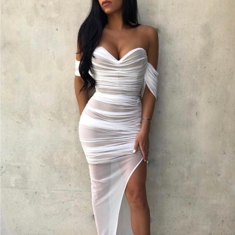 Nookie Dita Mesh Gown White & Nude
